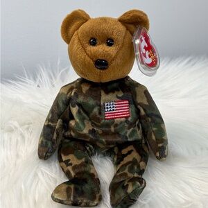 Ty Hero Camo Beanie Baby Bear with Red Heart Tag